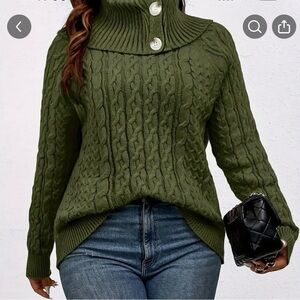 Olive Green Cable Knit Turtleneck Sweater
